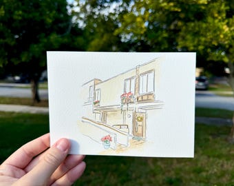 Watercolor Custom House Drawing, House portrait, hand drawn house, gift for friend, House Portrait, gift for sister