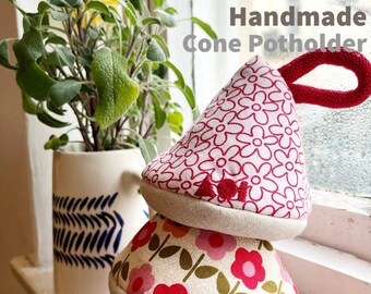 Cone Shaped Pot Holder / Heat Proof Pot Holder / Triangle Pot Holder / Oven Mitt / Kitchen Accessories / Fabric Kitchenware - [23 Fall-Red]