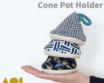 Cone Shaped Pot Holder | Heat Proof Pot Holder | Triangle Pot Holder | Oven Mitt | Kitchen Accessories | Fabric Kitchenware - [23 Fall-Blue]