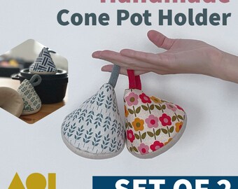 SET OF 2 — Cone Shaped Pot Holder / Heat Proof Pot Holder / Triangle Pot Holder / Oven Mitt / Kitchen Accessories / Fabric Kitchenware