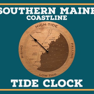 Horloge des marées de la côte sud du Maine, horloge des marées de carte personnalisée, cadeau pour pêcheur, plaisancier, surfeur, kayakiste, Portland, Kennebunkport, Kittery