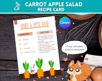 Apple Carrot Salad Recipe Card Template: Printable Canva A4 (Digital Download)