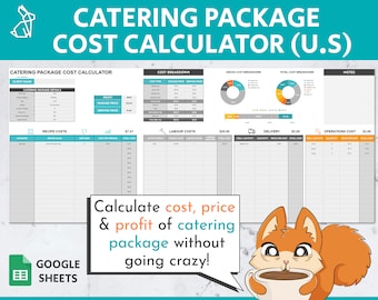 Catering Package Cost, Price & Profit Calculator U.S Version | Google Sheets Template | Catering Cost | Catering Price | Catering Menu