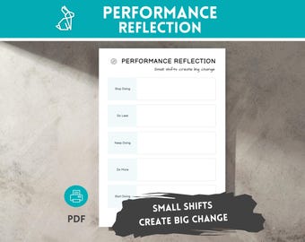 Self Reflection Worksheet: Performance Review, Employee Growth (PDF Download A4/A5/US Letter Size)
