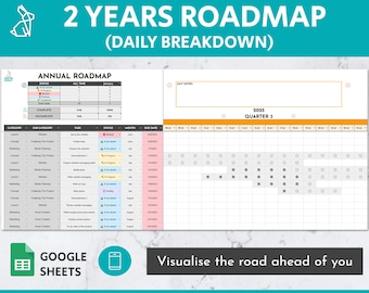 Daily View 2 Years Roadmap Google Sheets Template | Gantt Chart | Project Plan | Project Schedule | Project Timeline | Project Management