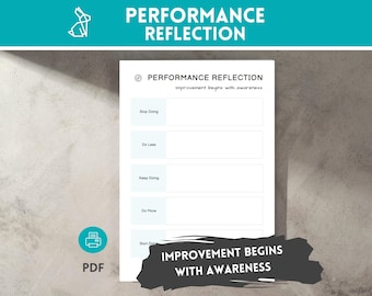 PDF Self-Reflection Worksheet – Improvement Begins With Awareness | Printable Performance Review Template | Personal & Professional Use