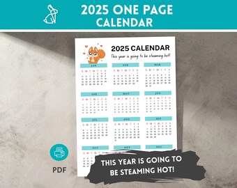 2025 Calendar - Steaming Hot Year - Squirrel Coffee Humor (PDF Printable)