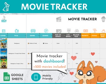 Movie Tracker Google Sheet | Movie Journal | Movie Planner | Movie Log | Movie List | Movie Night Watchlist | Movie Lover | Movie Review