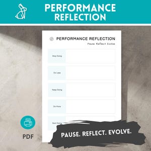 PDF Self-Reflection Worksheet – Pause Reflect Evolve | Printable Performance Review Template | Personal & Professional Use