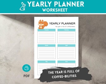 Yearly Planner PDF: Annual Goal Tracker - Coffee Theme (A4, A5, US Letter)