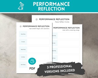 PDF Performance Reflection Worksheet - 3 Versions – Self-Evaluation Template | Team Development, Work Reviews & Personal Growth