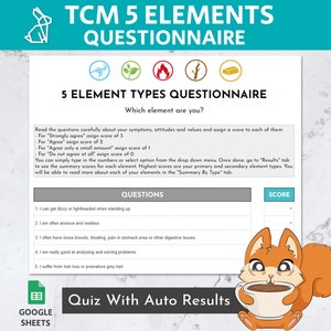 Traditional Chinese Medicine 5 Elements Questionnaire | Google Sheets | Acupuncture | Alternative Medicine | Holistic Health | Acupuncturist