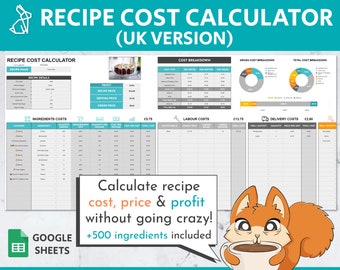 UK Recipe Cost, Price & Profit Calculator Google Sheets Template | Cost Calculator | Price Calculator | Profit Calculator | Pricing Template