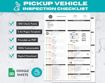 Pickup Vehicle Inspection Checklist | Printable & Editable Google Sheets | Car Safety Maintenance Checklist | Auto Repair Car Inspection