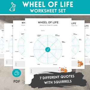 Wheel of Life PDF Worksheet Set | 7 Quotes | Motivational Life Reflection Tool | Life Balance | Self Growth