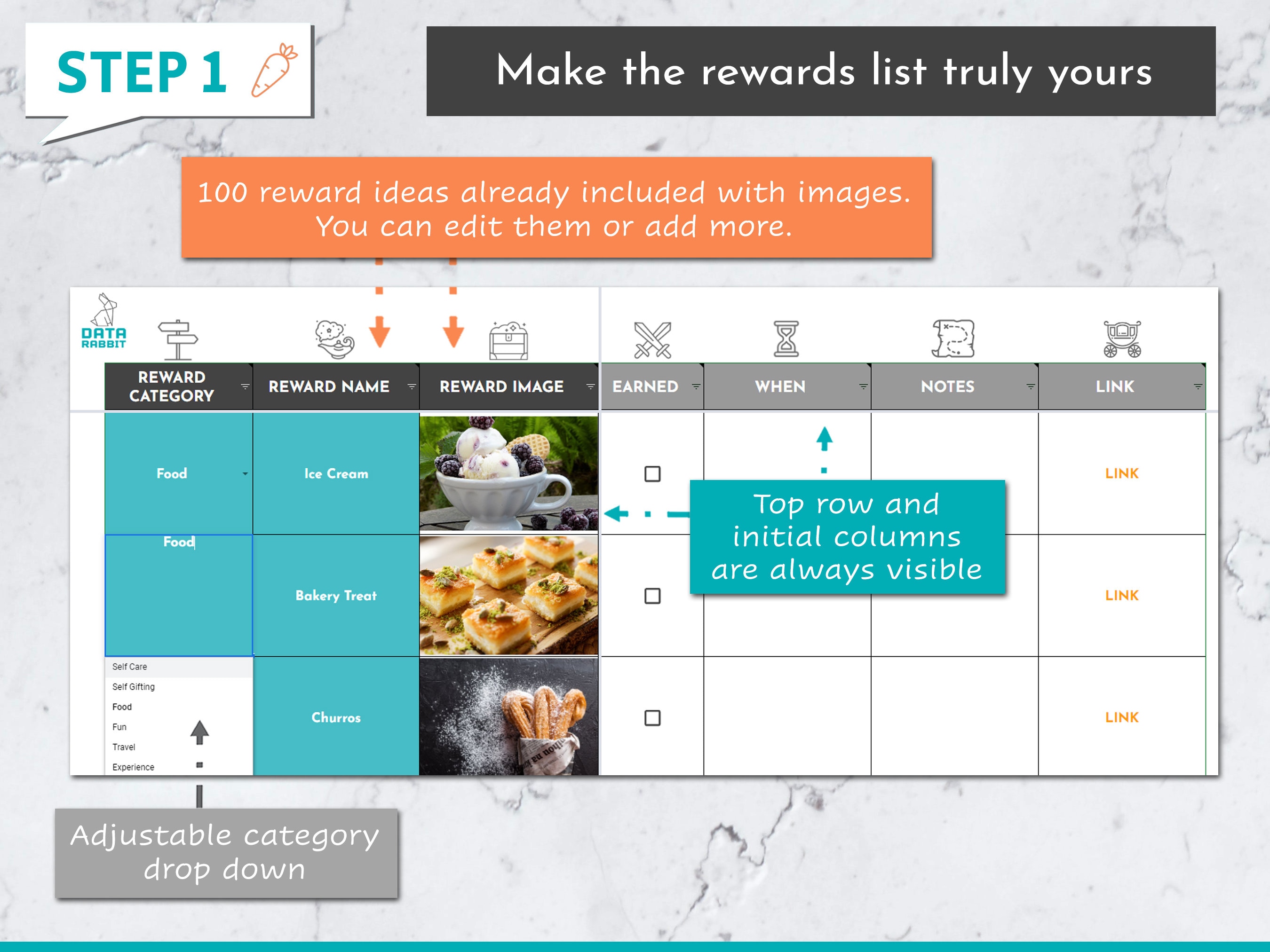 Reward List Google Sheet Template | Reward Ideas | Reward Chart | Goal ...