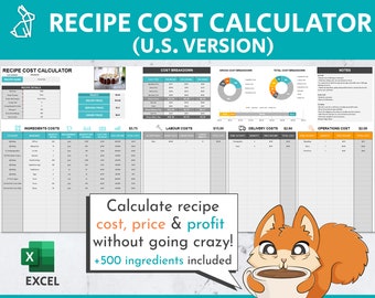 U.S. Recipe Cost, Price & Profit Calculator Excel Template | Cost Calculator | Price Calculator | Profit Calculator