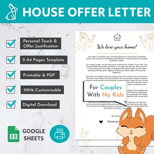 Plantilla de carta de oferta de vivienda para parejas sin hijos/Carta de oferta de casa/Carta de compra de casa/Carta de vivienda/Carta de oferta para comprador de vivienda