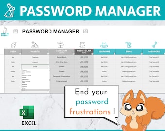 Passwort-Manager Excel Vorlage: Plug-in-Tracker (Digitaler Download)