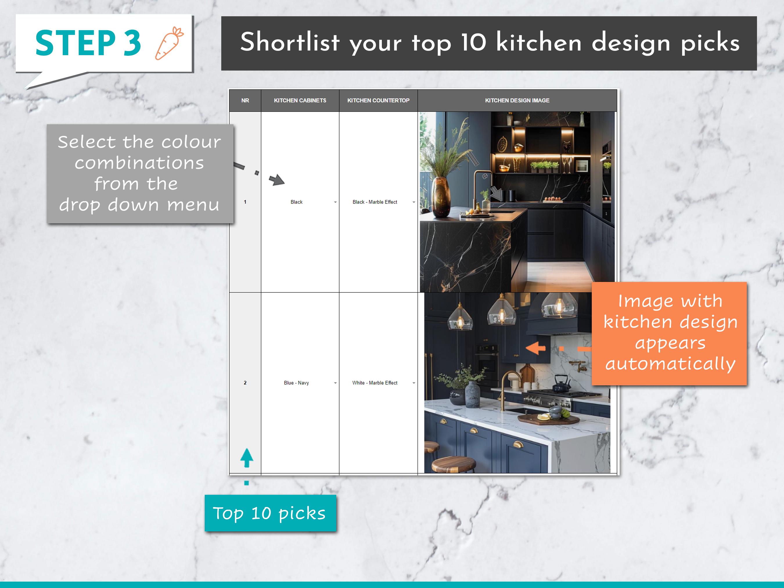 300+ Kitchen Design Ideas Matrix Google Sheets Template | Kitchen Ideas ...