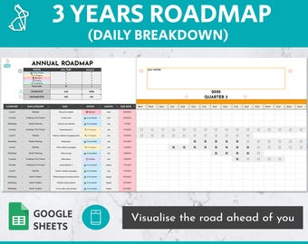 Daily View 3 Years Roadmap Google Sheets Template | Gantt Chart | Project Plan | Project Schedule | Project Timeline | Project Management