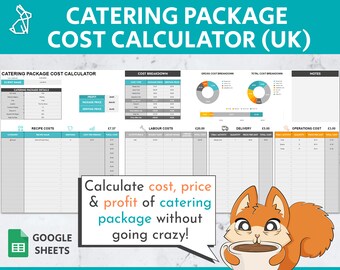 Catering Package Cost, Price & Profit Calculator U.K Version | Google Sheets Template | Catering Cost | Catering Price | Catering Menu