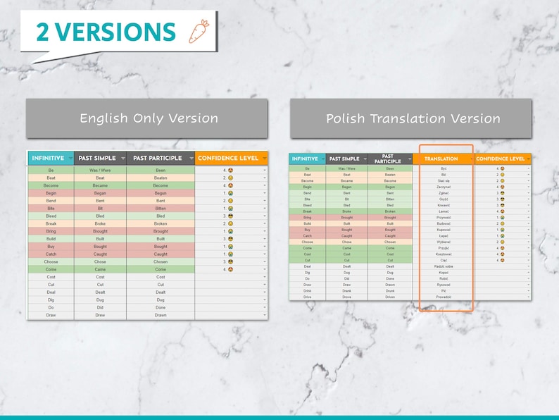 107 English Irregular Verbs Cheatsheet With Polish Translation Editable