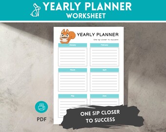 Yearly Planner PDF | One Sip Closer to Success | 12-Month Layout | Printable Goal Setting