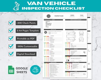 Van Vehicle Inspection Checklist | Printable & Editable Google Sheets | Car Safety Maintenance Checklist | Auto Repair Car Inspection