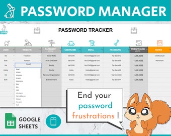 Password Manager Google Sheets Template | Password Log | Login Tracker | Password | Password List | Password Sheet | Account Tracker