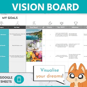 Vision Board Google Sheets Template | Goal Board | Dream Board | Motivation Board | Goal Planner | Goal Tracker | Goal Setting | SMART Goals