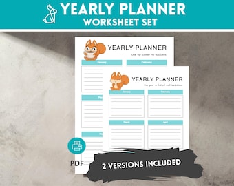 Yearly Planner PDF Set | 2 Versions | Annual Goal Tracker & Printable Year Planner