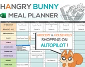 Excel Meal Planner | Weekly or Monthly Customisable Meal Planner | Automatic Grocery List | Printable & Mobile Shopping List | Meal Planning