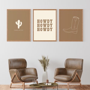 Brown Boho Western Print Set Of 3 / Neutral Minimalist Home Decor | Instant Digital Download | Southwestern Decor