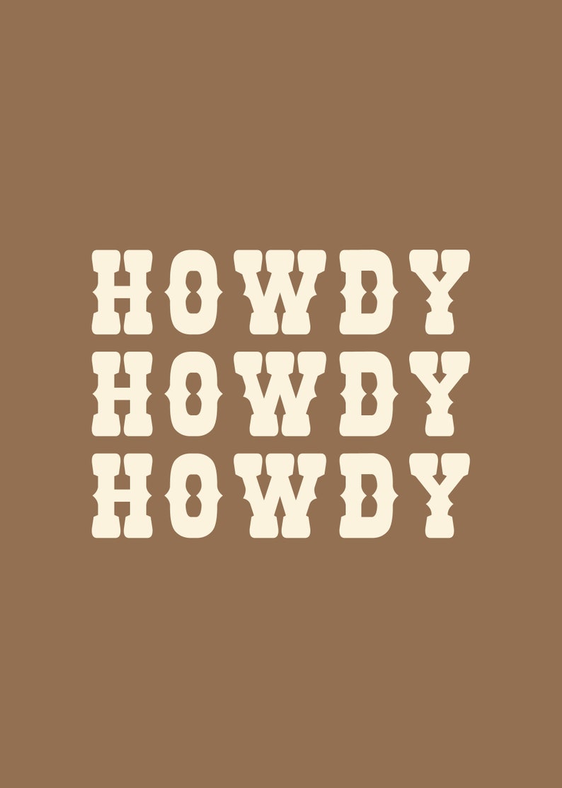 Brown and Beige Howdy Rustic Cowboy Decor Minimalist Southwestern Wall Art Neutral Home Decor image 4
