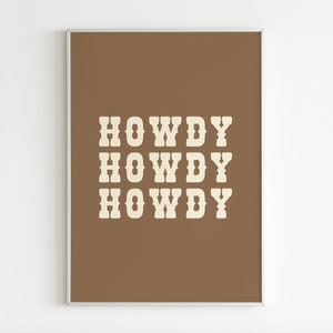 Brown and Beige Howdy Rustic Cowboy Decor Minimalist Southwestern Wall Art Neutral Home Decor image 3