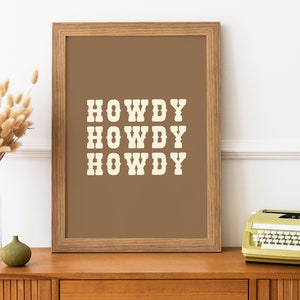 Brown and Beige Howdy Rustic Cowboy Decor Minimalist Southwestern Wall Art Neutral Home Decor image 2