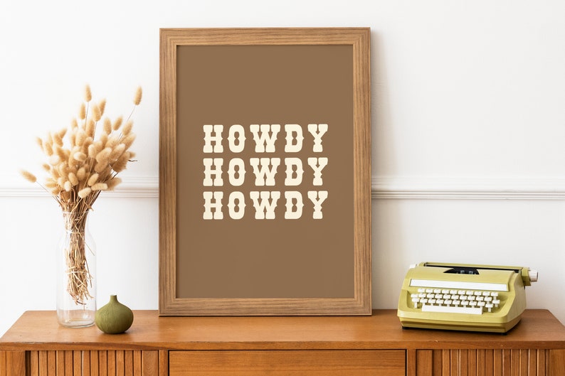 Brown and Beige Howdy Rustic Cowboy Decor Minimalist Southwestern Wall Art Neutral Home Decor image 2