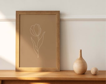 Neutral Minimalist Flower Outline | Digital Print With Instant Download | Neutral Home Decor