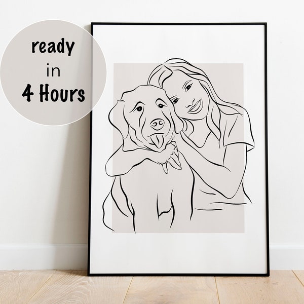 Custom Pet Portrait, Dog Mom Dog Dad Drawing, Dog Portrait, Custom Line Art, Pet Portrait Drawing, Drawing From Photo, Personalized Gifts