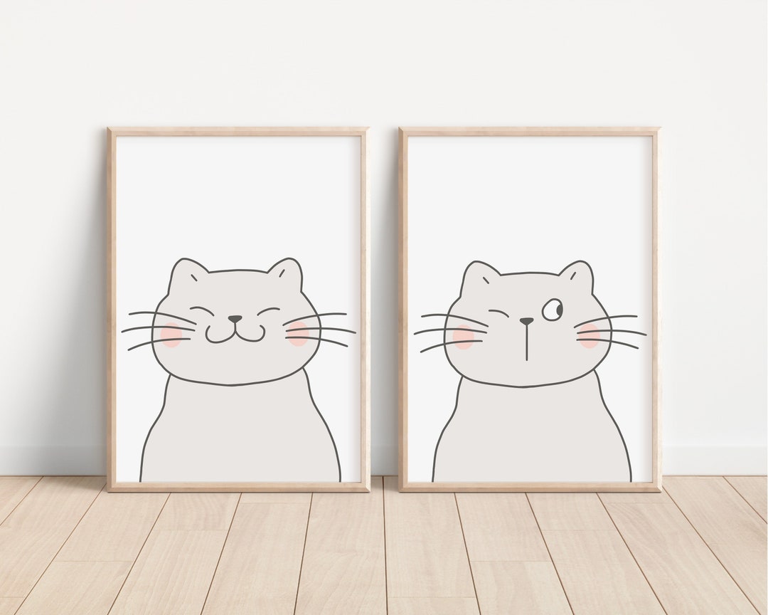 Boho Nursery Wall Art, Cat Design Baby Nursery Prints, Neutral Nursery