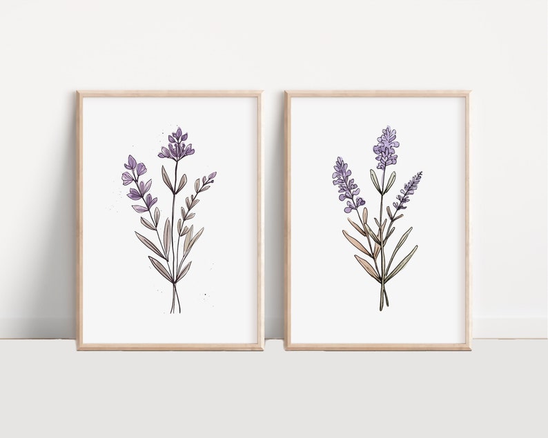 Lavender Boho Floral Art Prints, Set of 2 Wall Art, Purple Flower ...