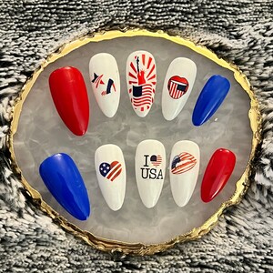 4th of July/Summer/Holiday/Press on Nails/Glue on Nails/Fourth of July/Red/White/Blue/reusable image 1