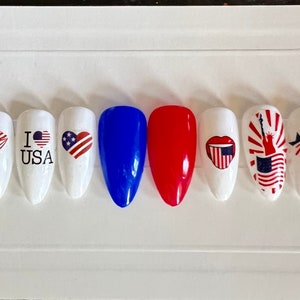 4th of July/Summer/Holiday/Press on Nails/Glue on Nails/Fourth of July/Red/White/Blue/reusable image 2