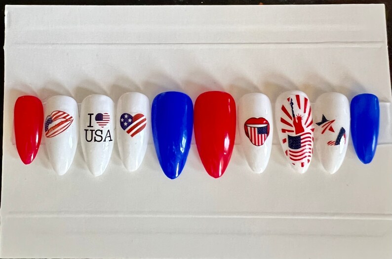4th of July/Summer/Holiday/Press on Nails/Glue on Nails/Fourth of July/Red/White/Blue/reusable image 2