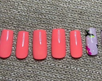 Coral/Blush/Flowers/Press on Nails/reusable