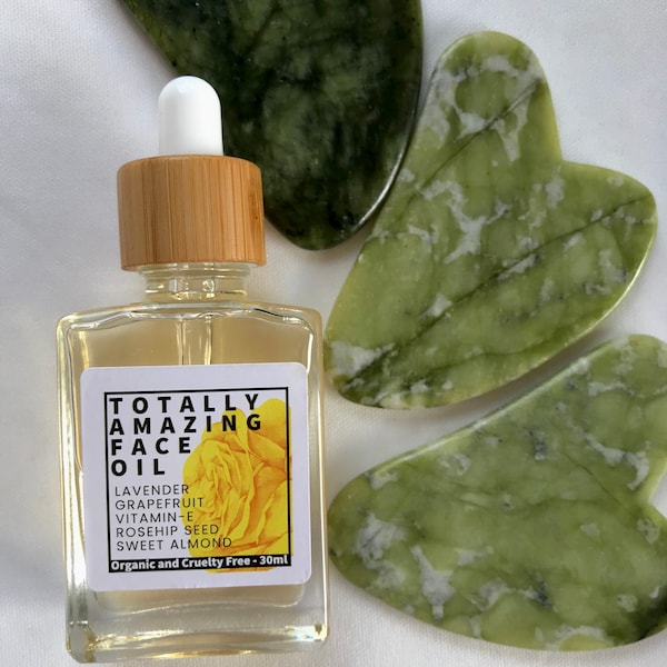 Totally Amazing Face Oil 30ml & Solid Jade Gua Sha Stones - individual or great value bundle