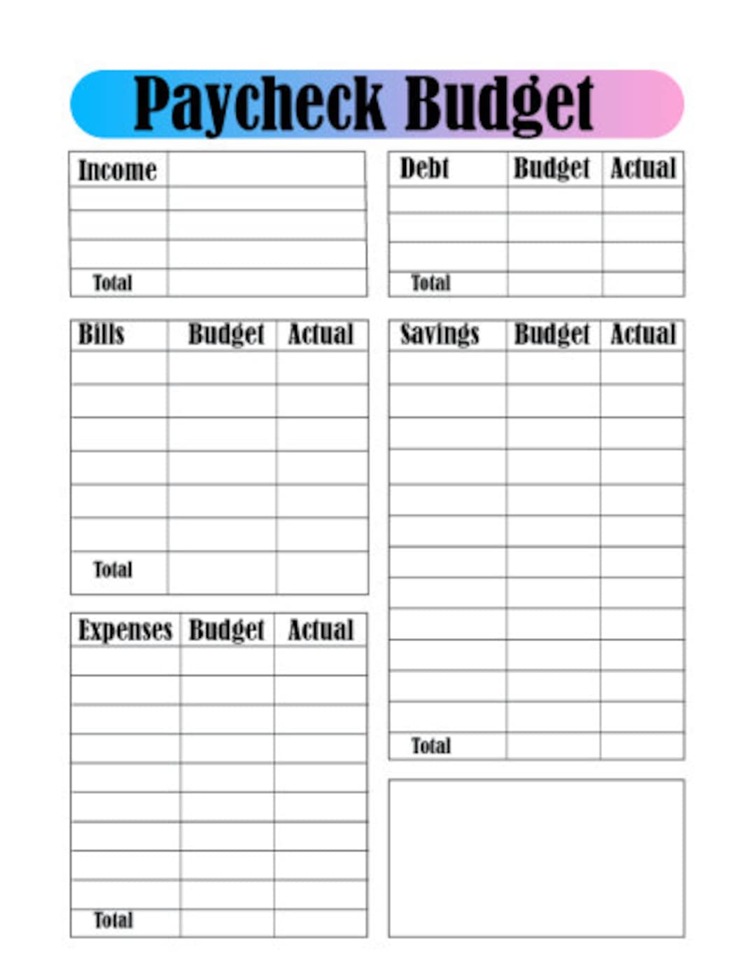 Paycheck Budget Tracker Gradient Etsy