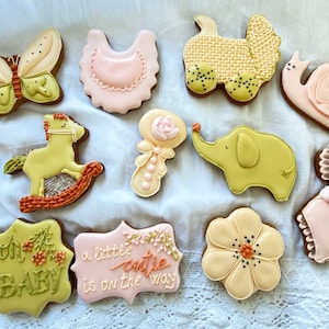Baby Shower Cookies Baby Girl Cookies Pink Green Neutral Baby Shower Biscuits Baby Birthday Cookies