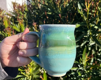 Green and blue mug, 14 oz